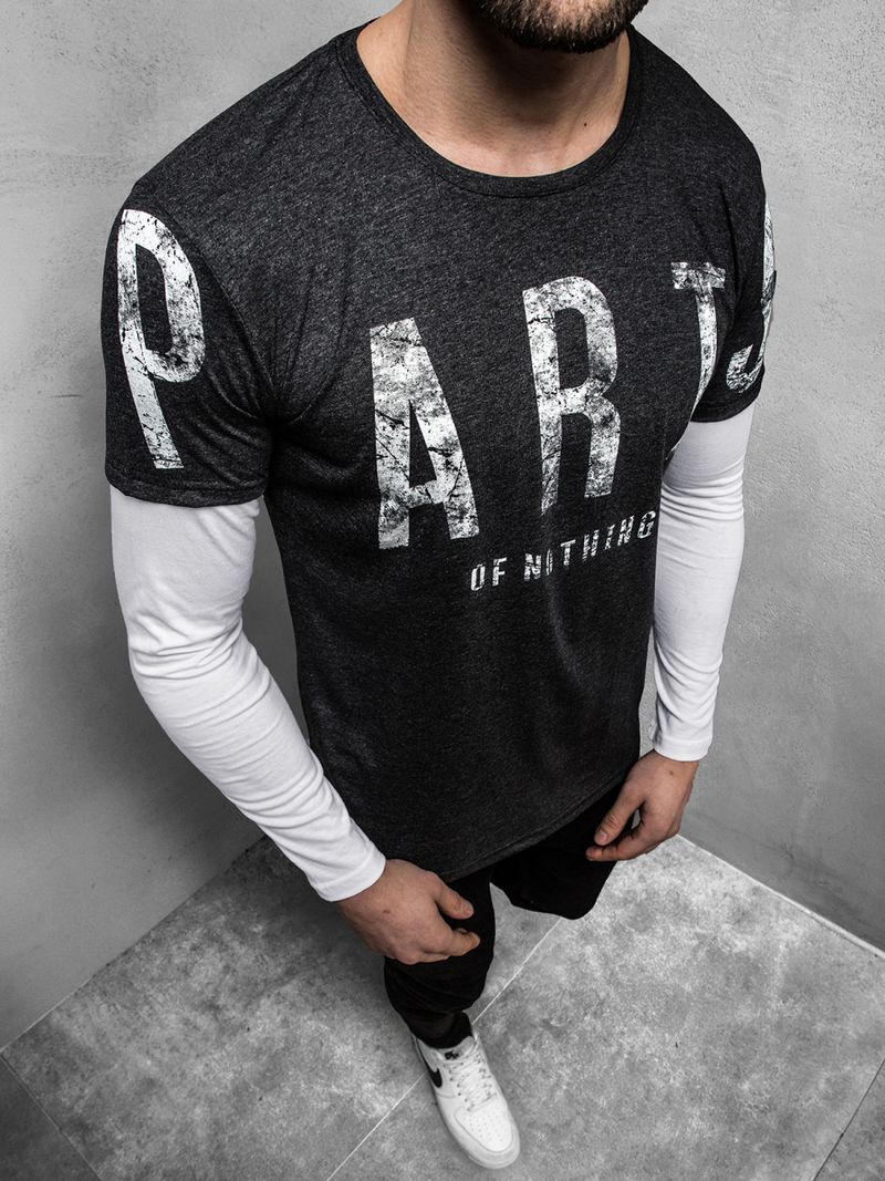 Ανδρικό μπλουζάκι με μακριά μανίκια γραφίτη OZONEE O/1292Z