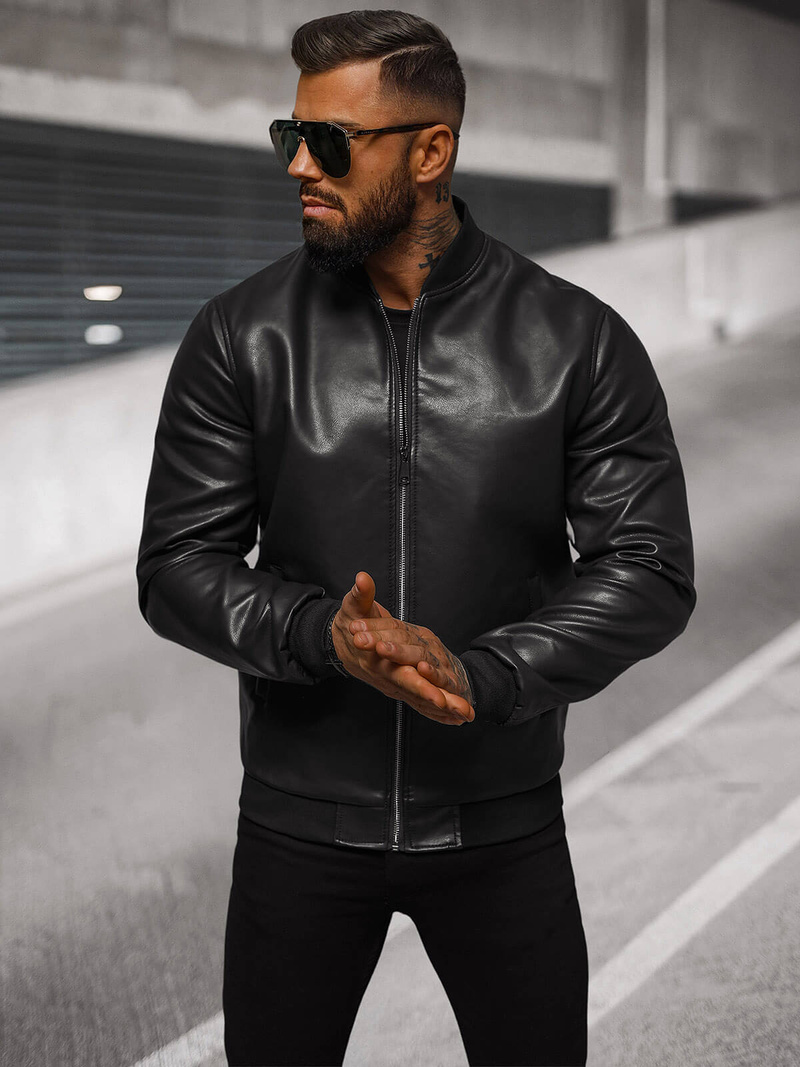 Ανδρικό δερμάτινο μπουφάν μαύρο OZONEE O/88120