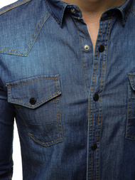 Ανδρικό τζιν πουκάμισο σκούρο-μπλε OZONEE R/3053