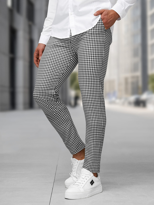 Ανδρικό παντελόνι chino μαύρο-λευκό OZONEE DJ/5531Z