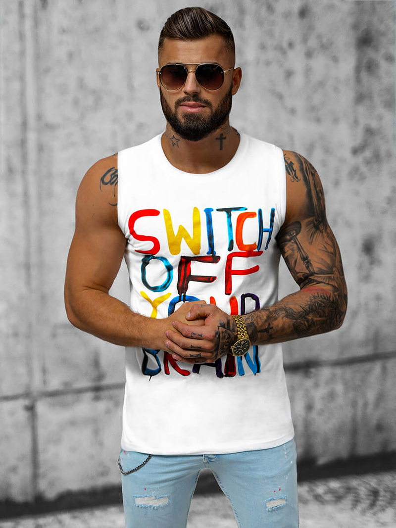 Ανδρικό αμάνικο μπλουζάκι λευκό OZONEE O/T102/1Z