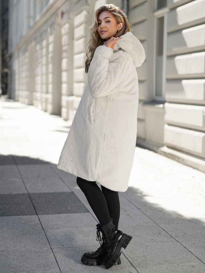 Γυναικείο μακρύ χειμωνιάτικο μπουφάν eκρού OZONEE JS/5M3352/280