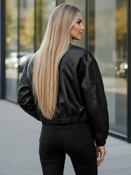 Γυναικείο δερμάτινο μπουφάν μαύρο OZONEE JS/11Z8281