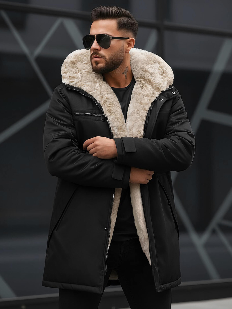 Ανδρικό χειμερινό μπουφάν mαύρος OZONEE JS/22M316/392Z