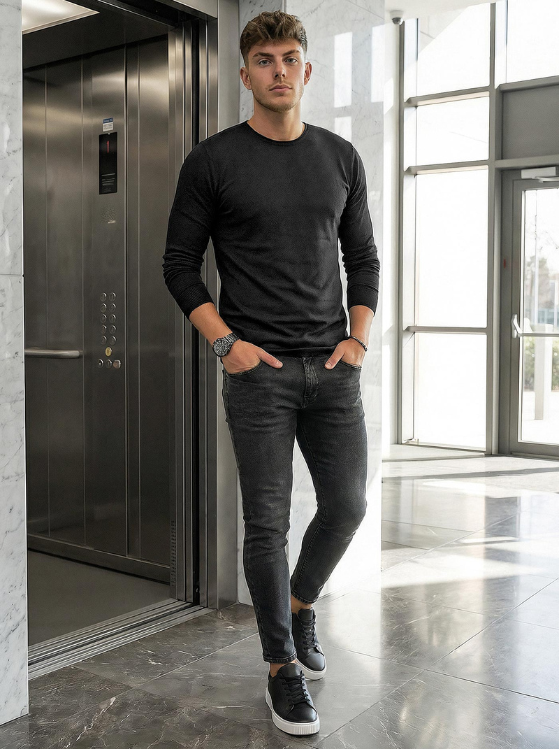 Ανδρικό τζιν παντελόνι mαύρος OZONEE O/JK2918Z