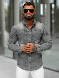 Ανδρικό τζιν πουκάμισο Γκρί OZONEE NB/MC712GZ