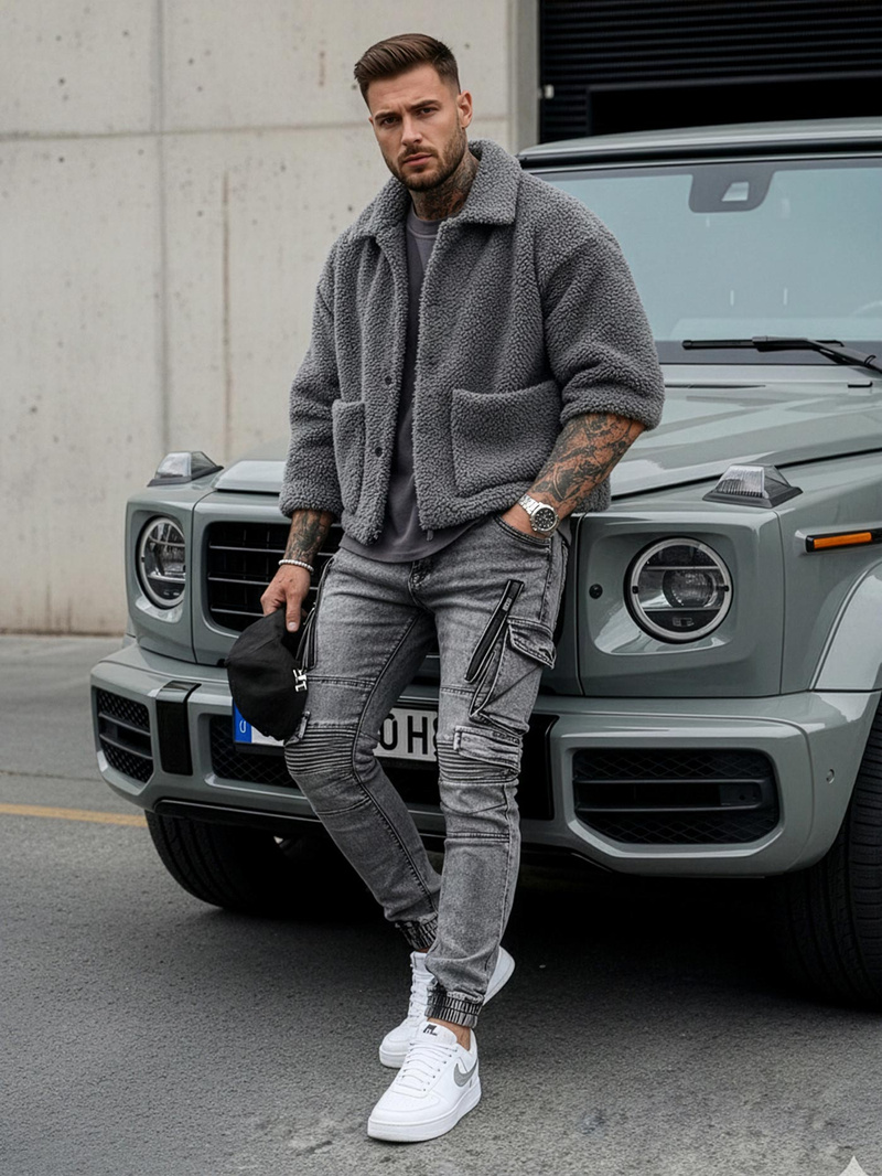 Ανδρικό τζιν παντελόνι γραφίτη OZONEE O/E10017Z