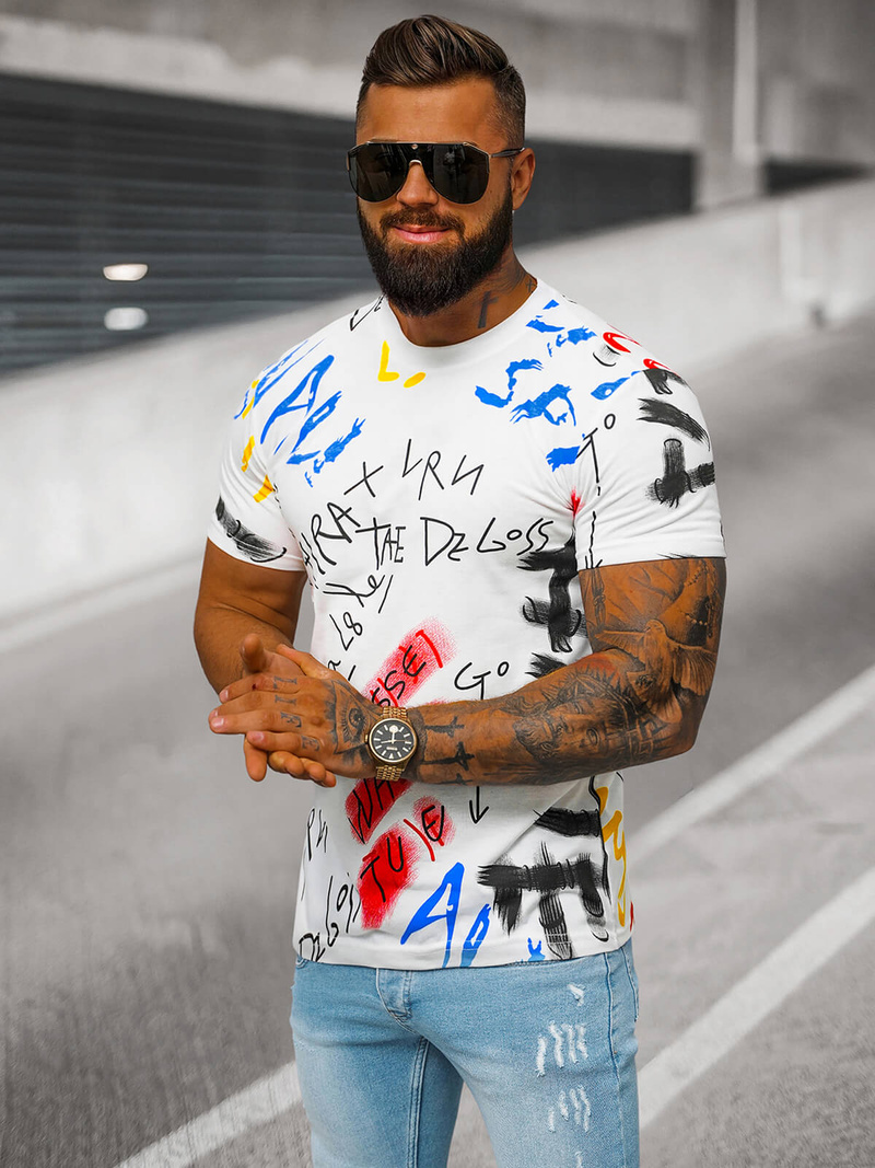 Ανδρικό μπλουζάκι λευκό OZONEE JS/8T1211/1