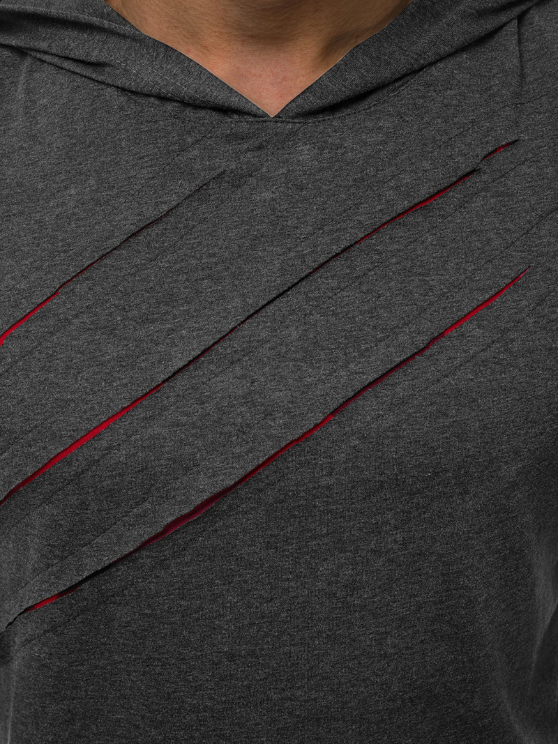 Ανδρικό μπλουζάκι με κουκούλα γραφίτη OZONEE O/1254Z