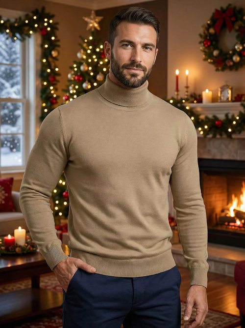 Ανδρικό πουλόβερ kαμήλα OZONEE V/V24504Z