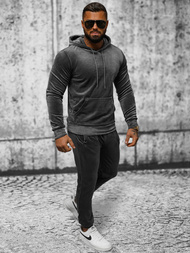 Ανδρικό βελούδινο σετ φόρμας γραφίτη OZONEE JS/8C1171/6