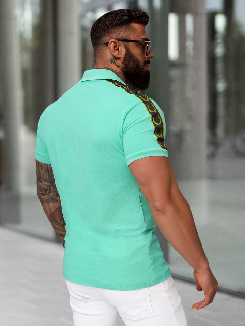 Ανδρική μπλούζα polo τυρκουάζ OZONEE O/QQ1337
