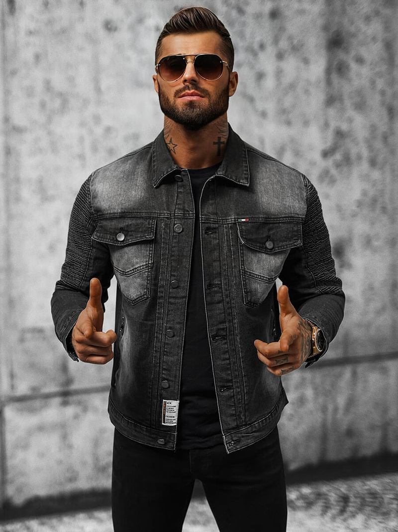 Ανδρικό τζιν μπουφάν mαύρος OZONEE NB/MJ521N