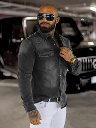 Ανδρικό τζιν πουκάμισο γραφίτη OZONEE O/51413