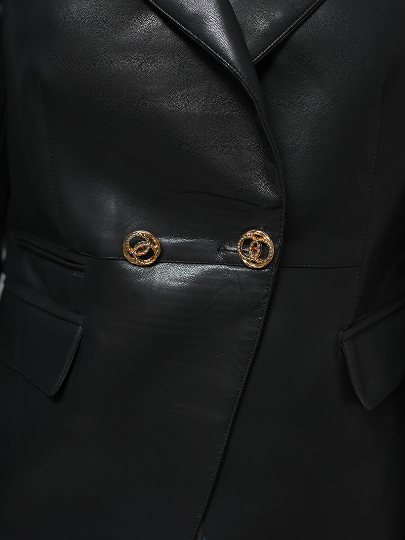 Γυναικείο δερμάτινο μπουφάν μαύρο OZONEE JS/11Z8121