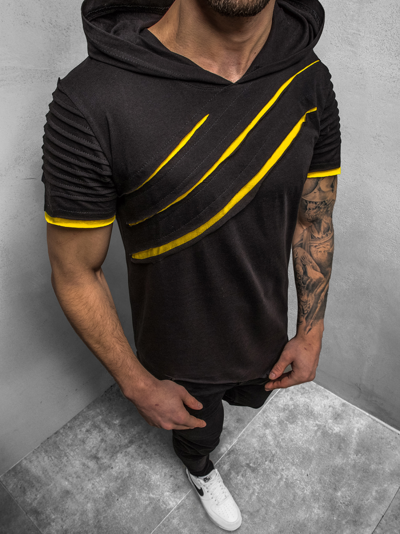 Ανδρικό μπλουζάκι με κουκούλα μαύρο-κίτρινο OZONEE O/1187XZ