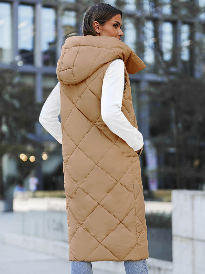 Γυναικείο αμάνικο μπουφάν kαμήλα OZONEE JS/5M3165/84