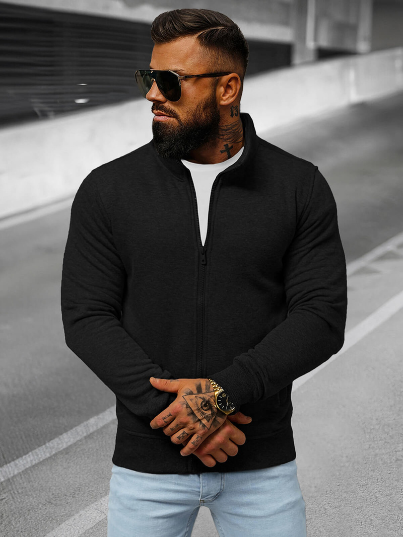 Ανδρικό φούτερ με φερμουάρ μαύρο OZONEE JS/2002Z