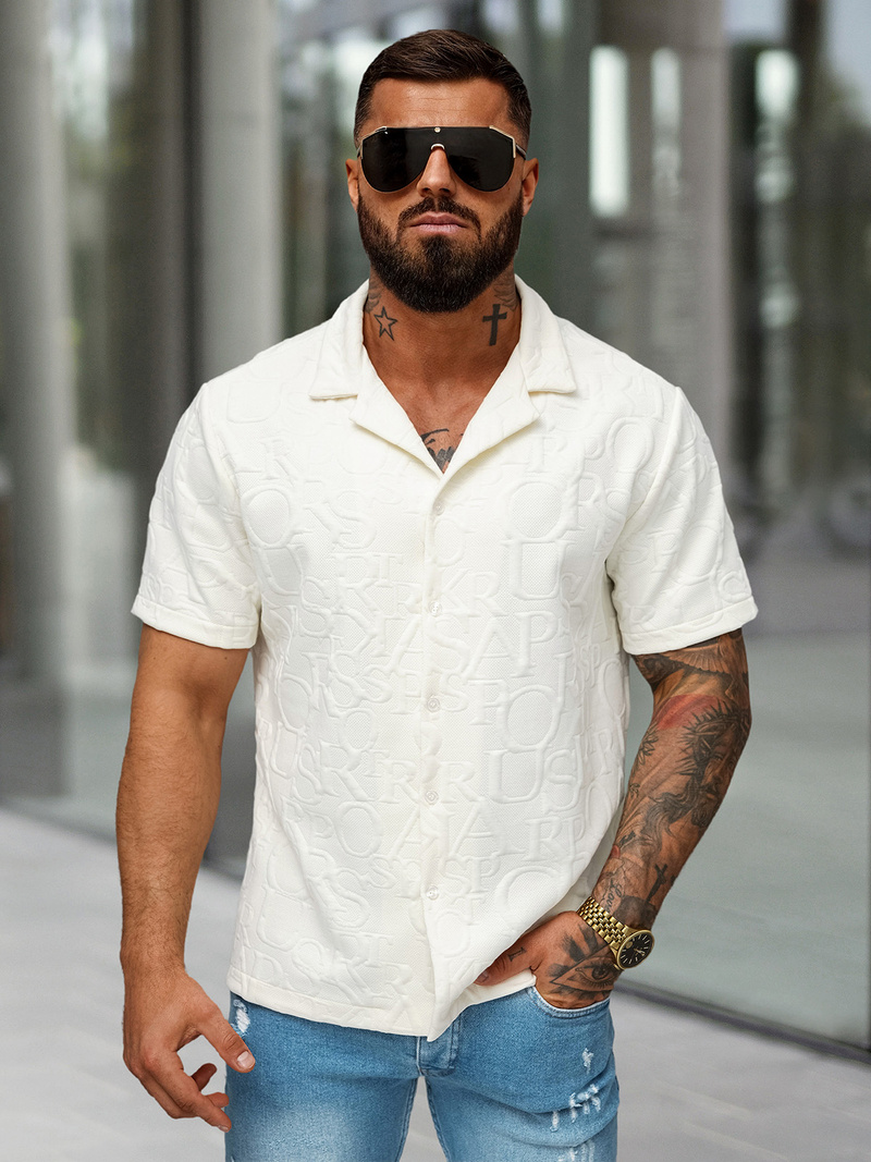 Ανδρικό πουκάμισο με κοντό μανίκι eκρού OZONEE O/B2256