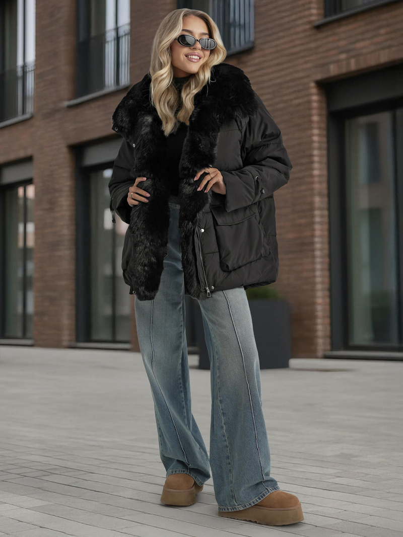 Γυναικείο μπουφάν μαύρο OZONEE JS/16M9185/392