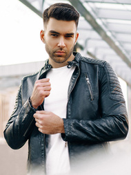 Ανδρικό δερμάτινο μπουφάν μαύρο OZONEE YD/BF5916309Z