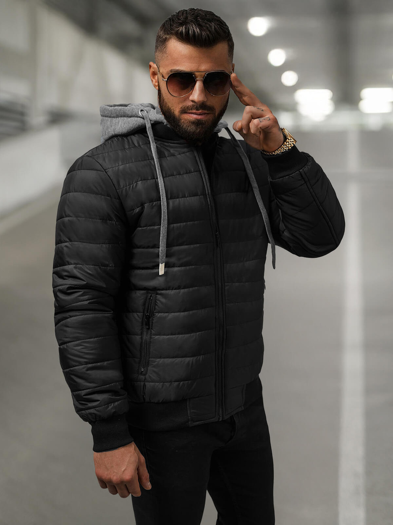 Ανδρικό μπουφάν μαύρο OZONEE JS/8M985/392