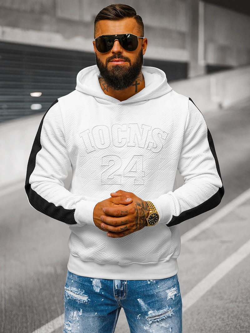 Ανδρικό Φούτερ με Κουκούλα λευκό OZONEE JS/3B579