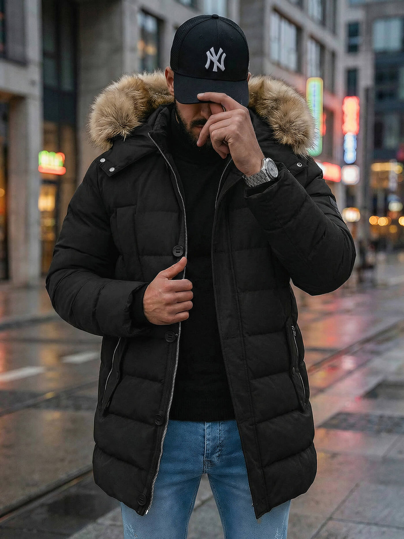 Ανδρικό χειμερινό μπουφάν mαύρος OZONEE JS/5M3122/392Z