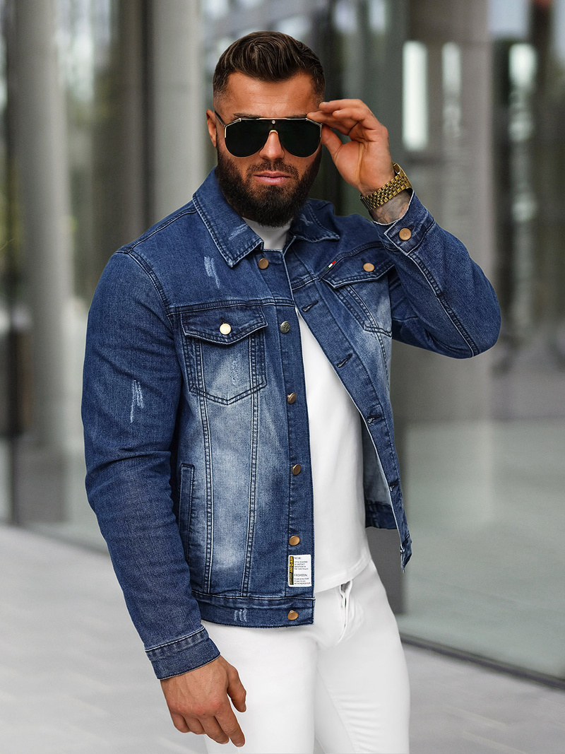 Ανδρικό τζιν μπουφάν Σκούρο μπλε OZONEE NB/MJ525BSZ