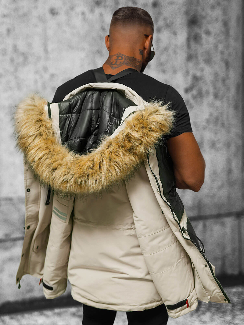 Ανδρικό χειμερινό μπουφάν μπεζ OZONEE JS/5M791/62