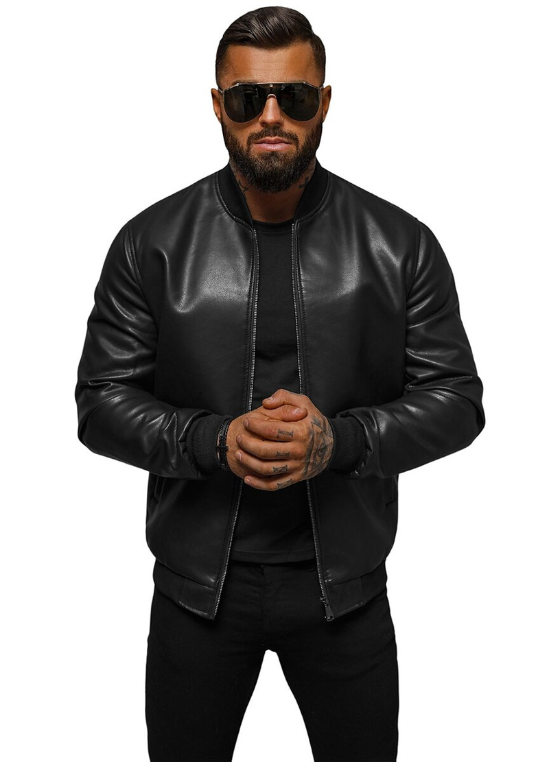 Ανδρικό δερμάτινο μπουφάν μαύρο OZONEE O/88120