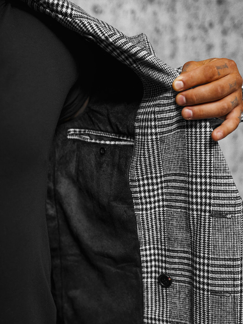 Ανδρικό παλτό μαύρο-λευκό OZONEE JS/JP1192Z