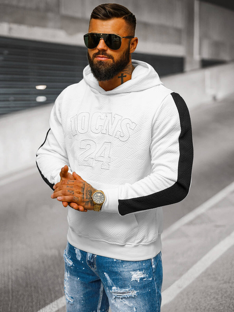 Ανδρικό Φούτερ με Κουκούλα λευκό OZONEE JS/3B579