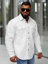 Ανδρικό τζιν πουκάμισο λευκό OZONEE L/CA777/2