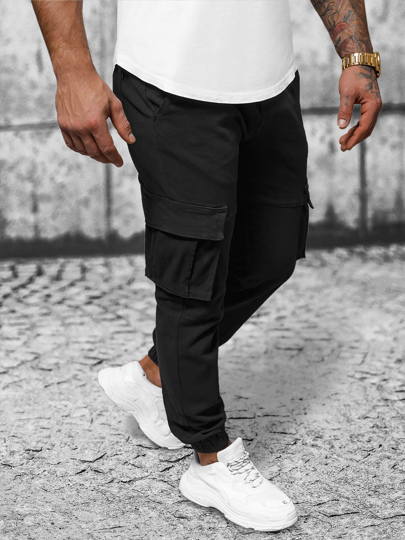 Ανδρικό παντελόνι chino jogger mαύρος OZONEE NB/MP0105NZ