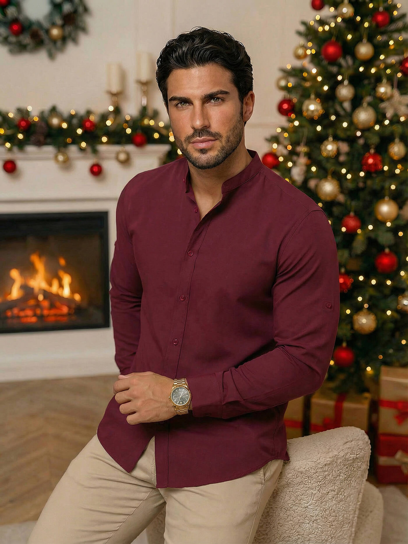 Ανδρικό πουκάμισο μπορντό OZONEE O/V57Z