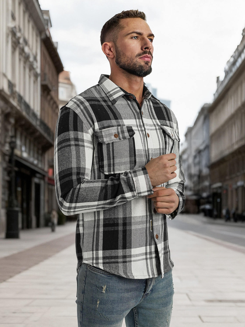 Ανδρικό πουκάμισο μαύρο άσπρο OZONEE NB/MC728N/3