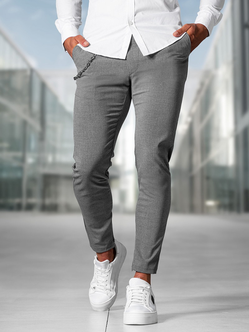 Ανδρικό παντελόνι chino σκούρο-γκρι OZONEE DJ/3300Z