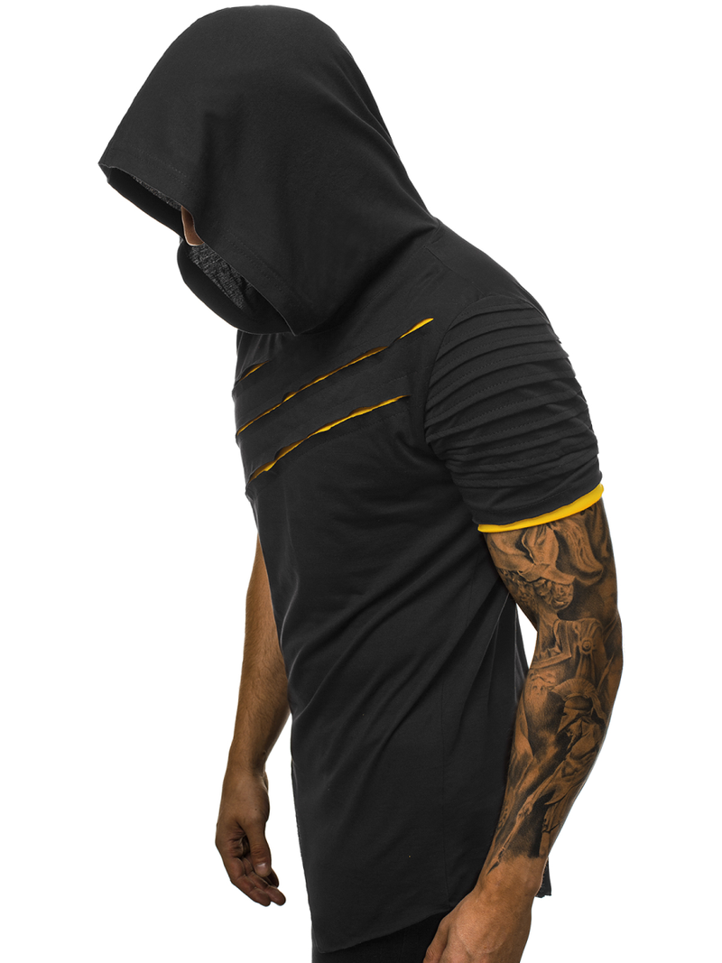 Ανδρικό μπλουζάκι με κουκούλα μαύρο-κίτρινο OZONEE O/1187XZ