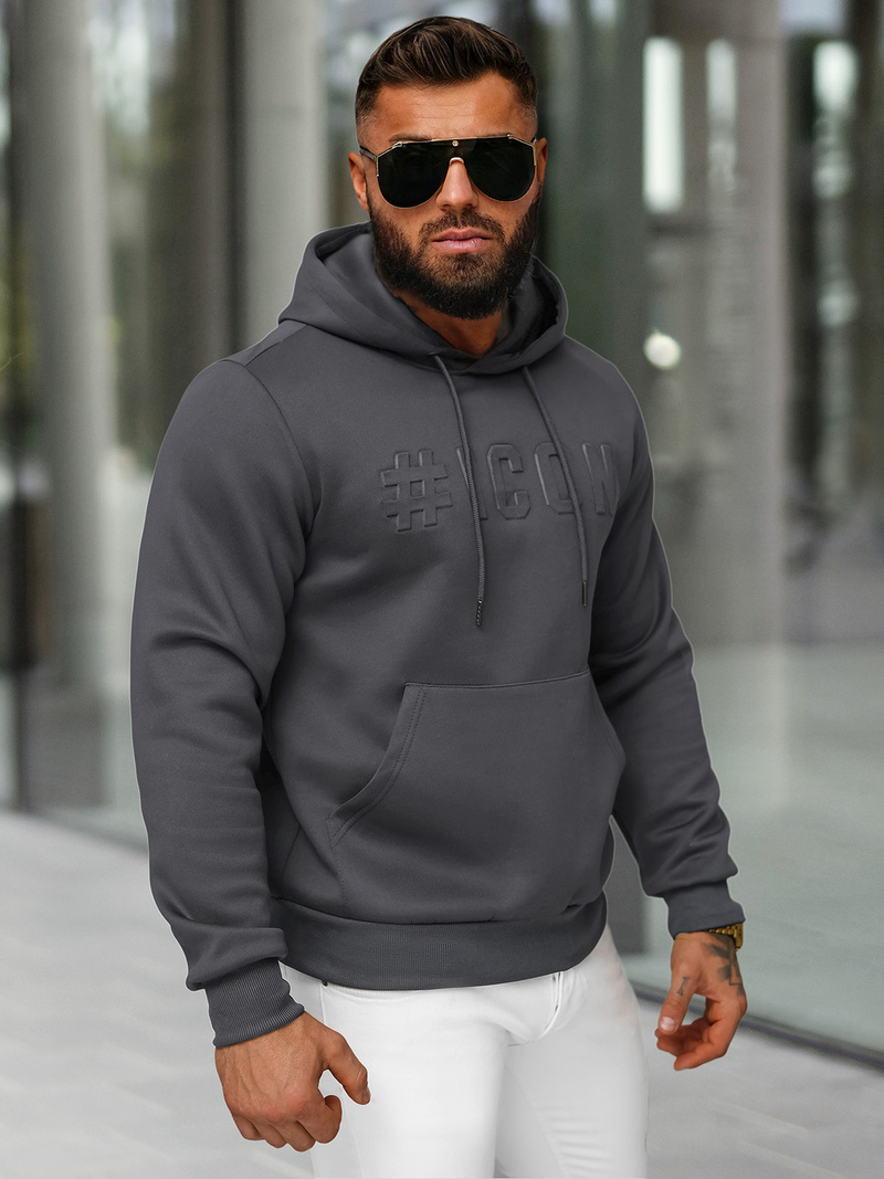 Ανδρικό Φούτερ με Κουκούλα γραφίτη OZONEE JS/27B6502/5Z