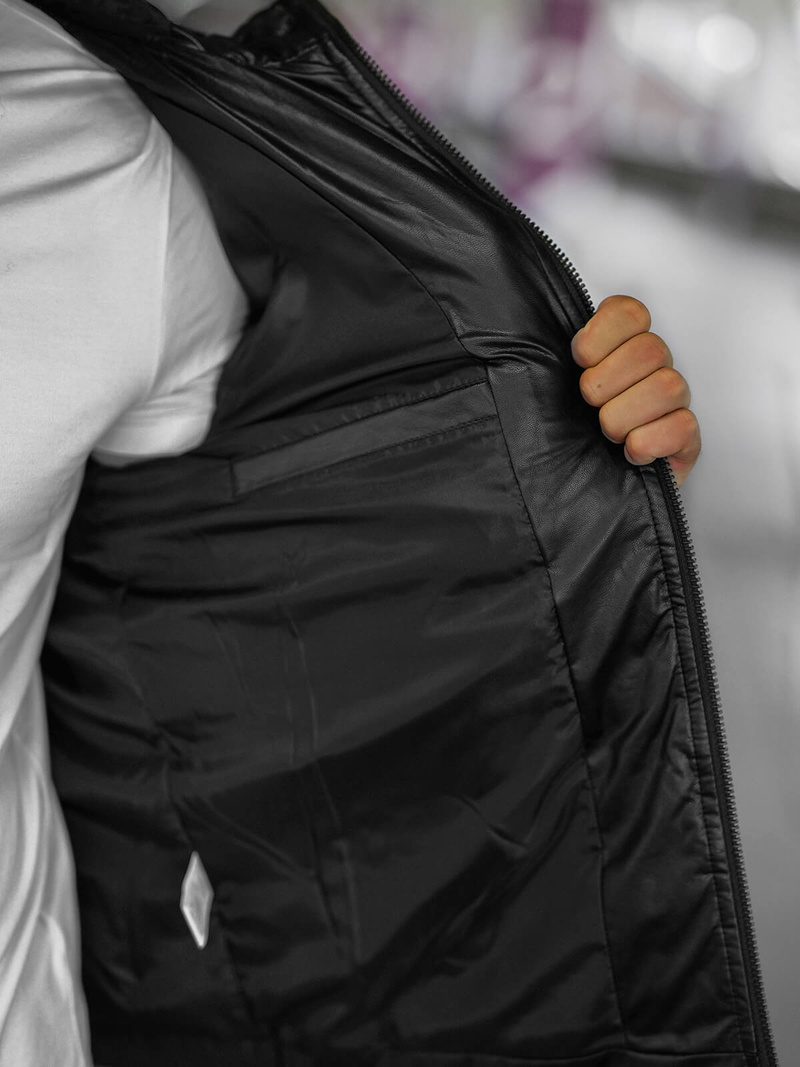 Ανδρικό δερμάτινο μπουφάν μαύρο OZONEE O/11Z8088