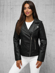 Γυναικείο δερμάτινο μπουφάν μαύρο OZONEE JS/11Z8097Z