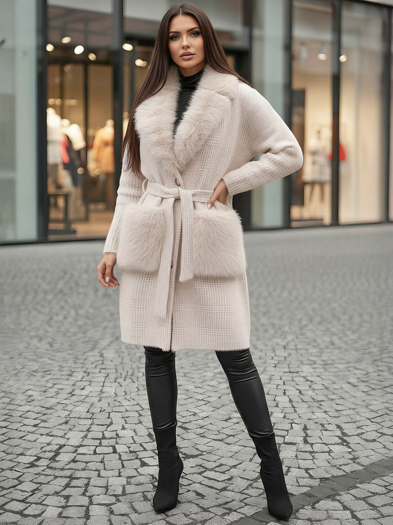 Γυναικείο παλτό mπεζ OZONEE JS/53M5200/155Z