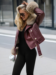 Γυναικείο δερμάτινο μπουφάν μπορντό OZONEE JS/61M8512/6