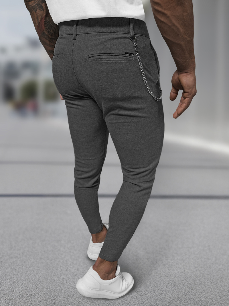 Ανδρικό παντελόνι chino γραφίτη OZONEE DJ/3300