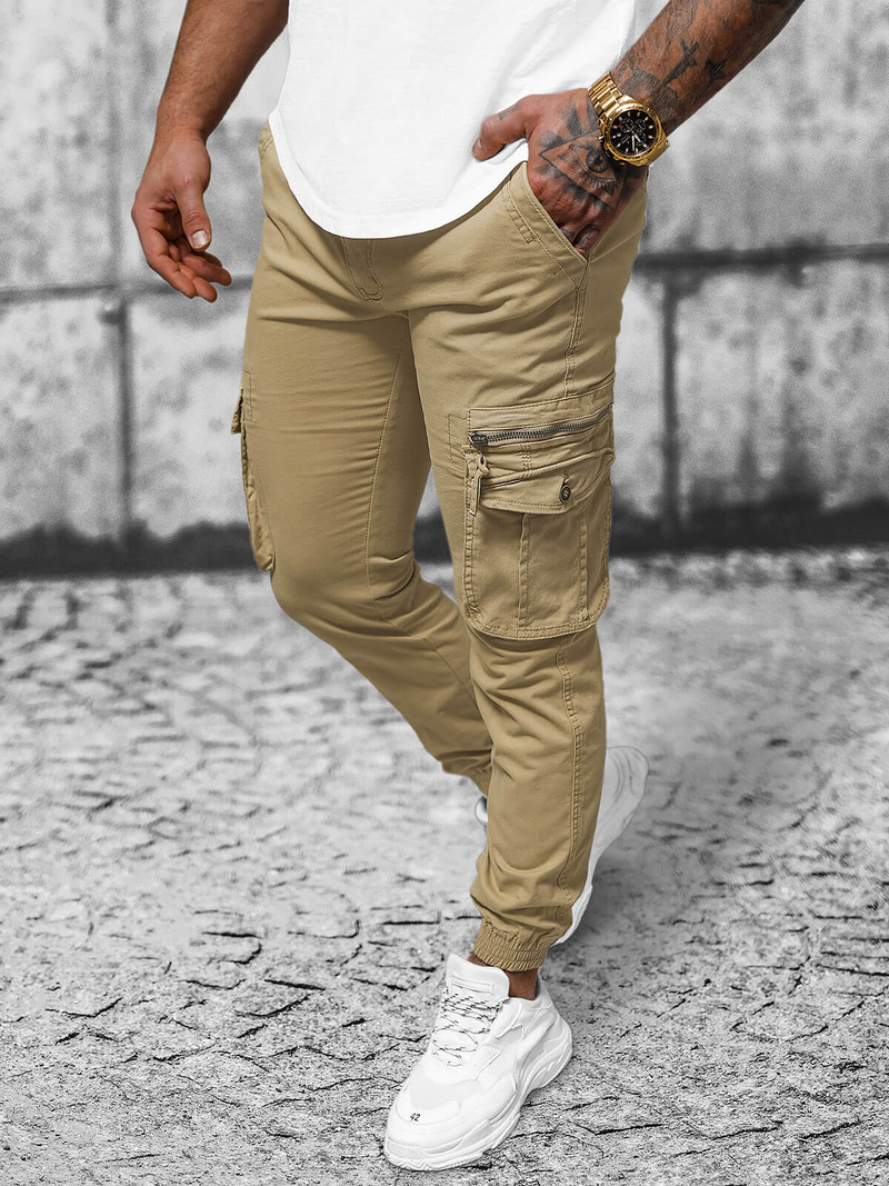 Ανδρικό παντελόνι chino jogger mπεζ OZONEE NB/MP0201K