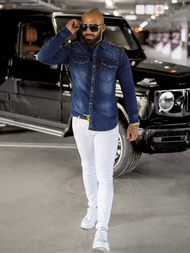 Ανδρικό τζιν πουκάμισο μπλε OZONEE O/51410