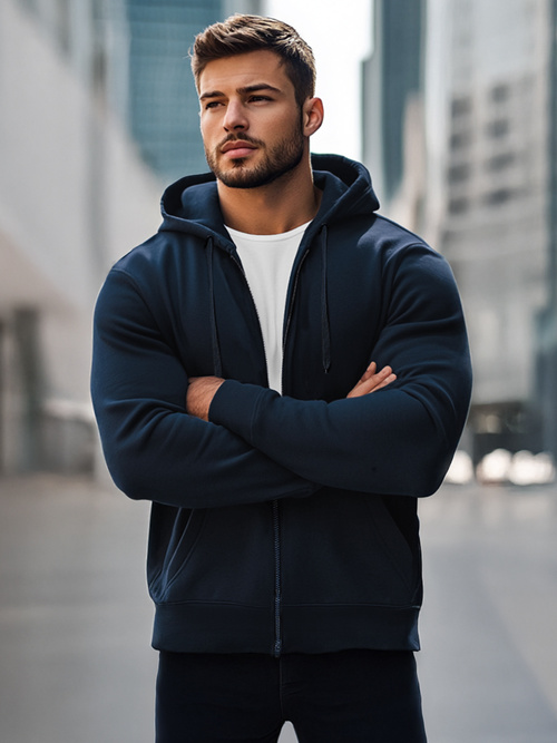 Ανδρικό Φούτερ με Κουκούλα σκούρο-ναυτικό μπλε OZONEE JS/2008Z