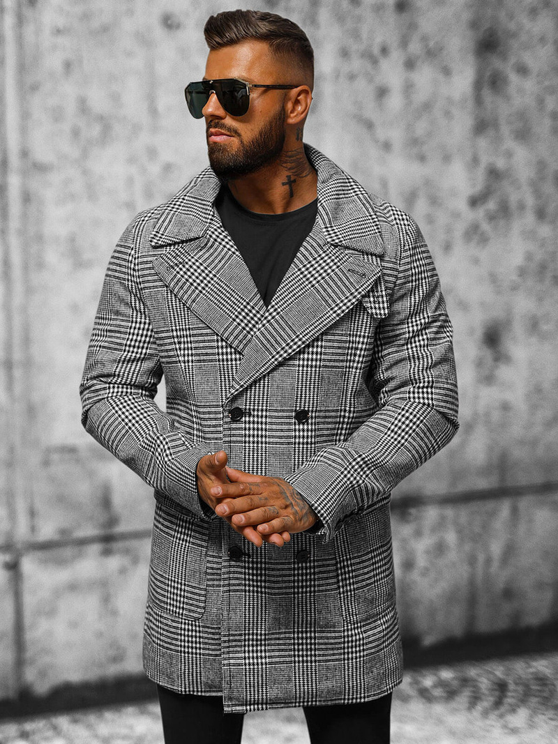 Ανδρικό παλτό μαύρο-λευκό OZONEE JS/JP1192Z