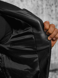 Ανδρικό δερμάτινο μπουφάν μαύρο OZONEE JS/11Z8107